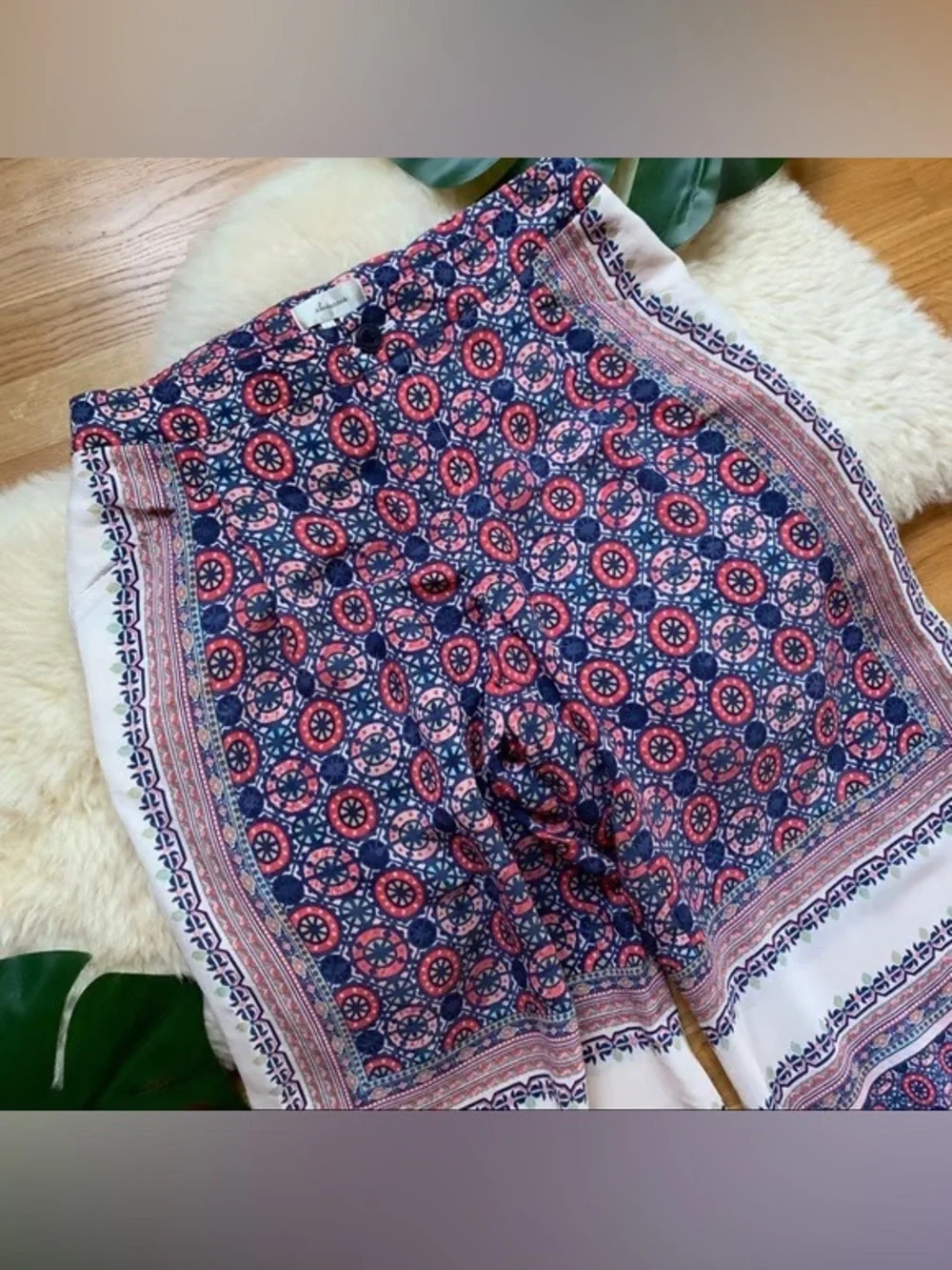 Anthropologie Elevenses Boho Scarf Print Palazzo Wide Leg Silk-Feel Pants 10 - Picture 4 of 11